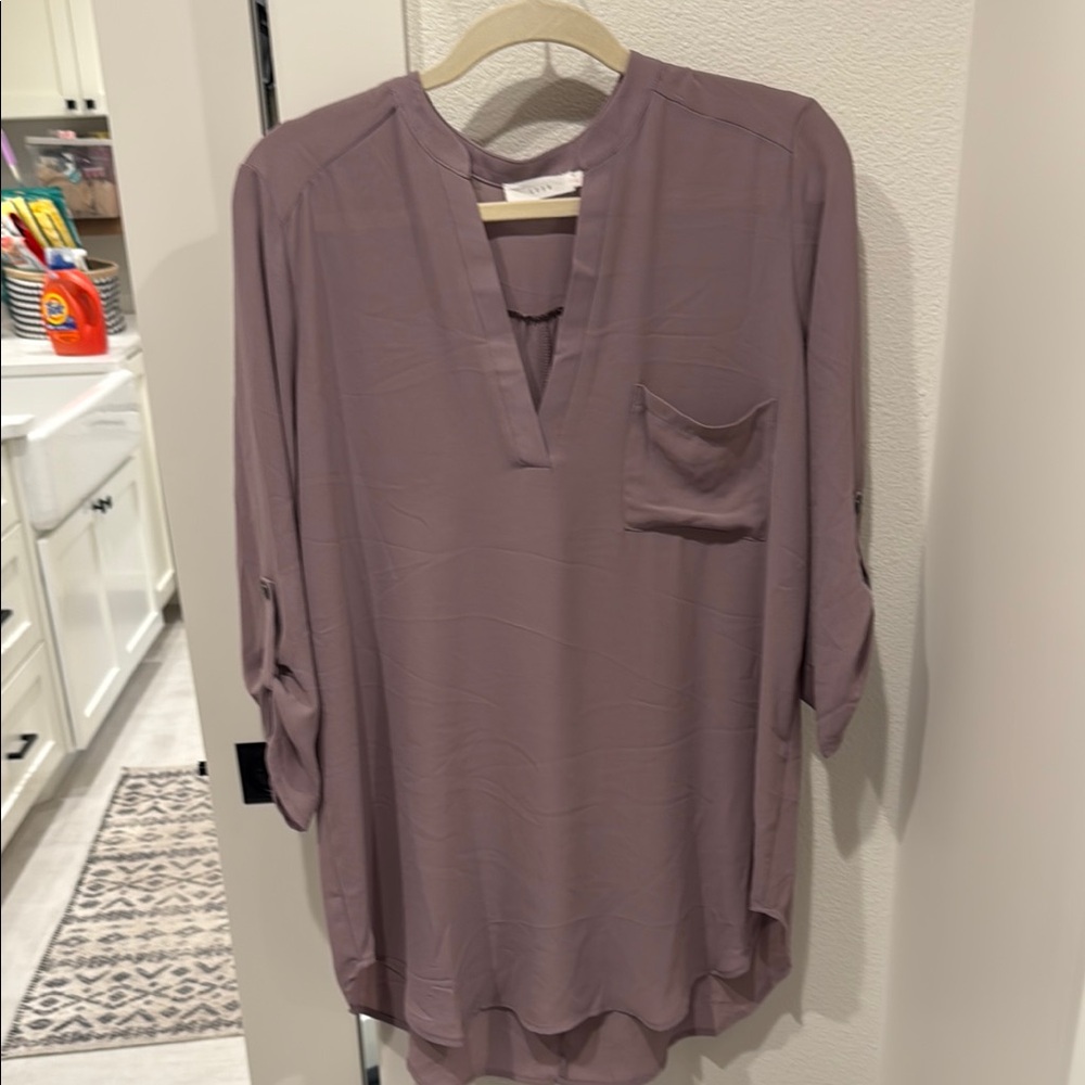 Lush Purple Tunic Relaxed Fit Mandarin Collar